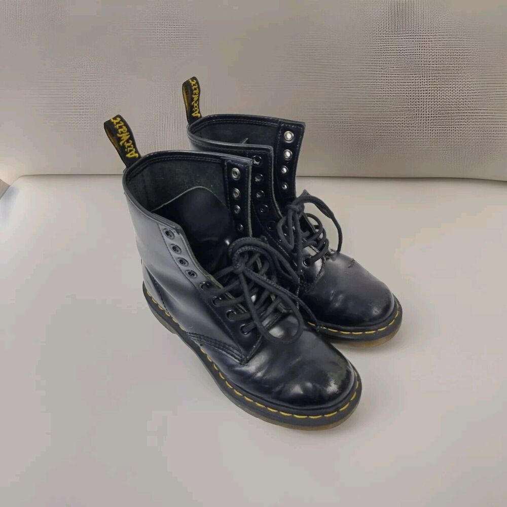 Dr. Martens Air Wair Bonny Black Smooth Lace Up Combat Boots Women's 7 1460W